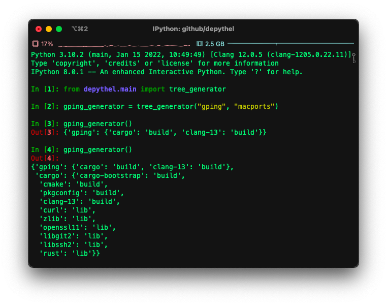 JSON output for Python 3.10 from MacPorts in iTerm2