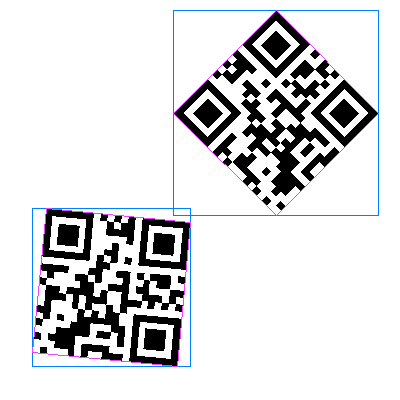 Two barcodes with bounding boxes and polygons