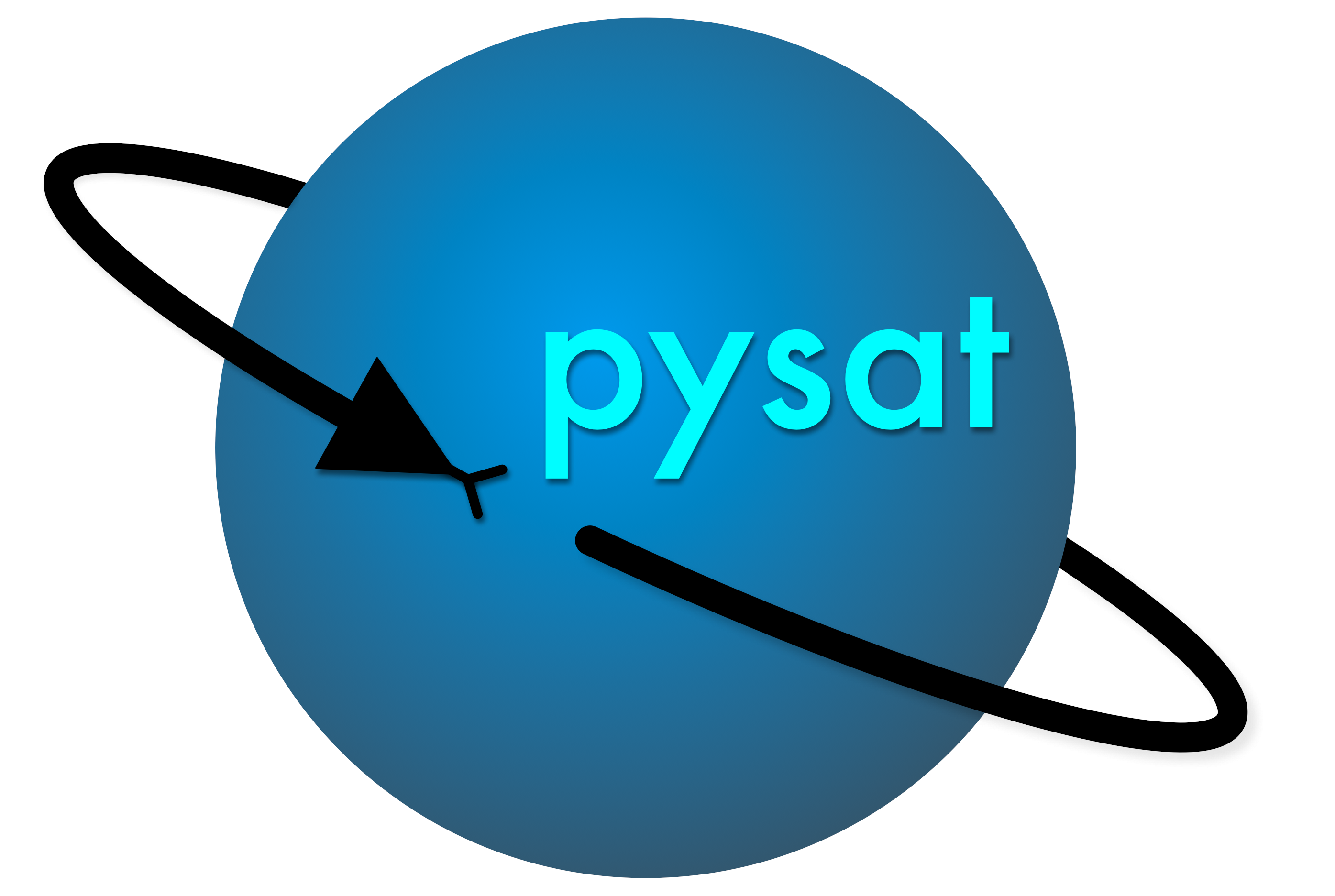 The pysat logo: A snake orbiting a blue sphere