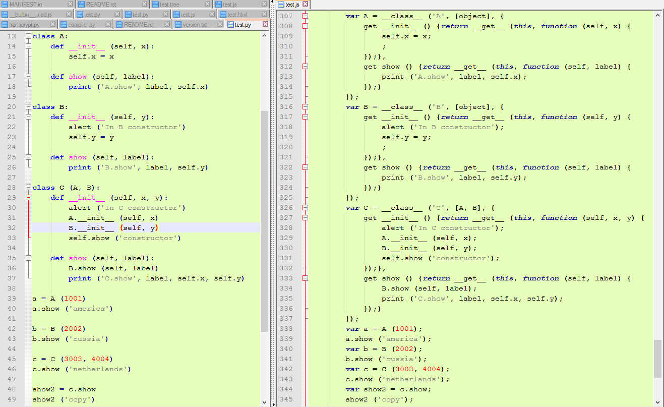 Screenshot of Python versus JavaScript code