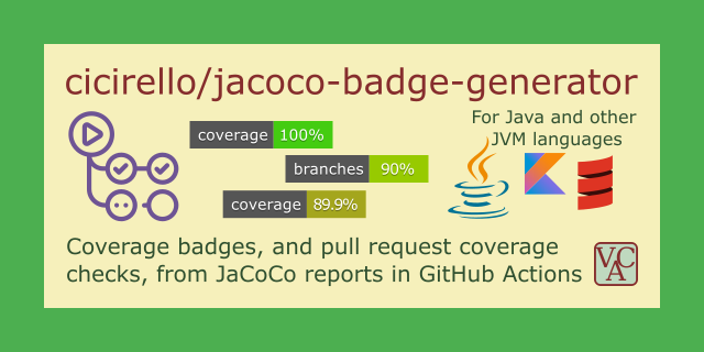 cicirello/jacoco-badge-generator - Coverage badges, and pull request coverage checks, from JaCoCo reports in GitHub Actions