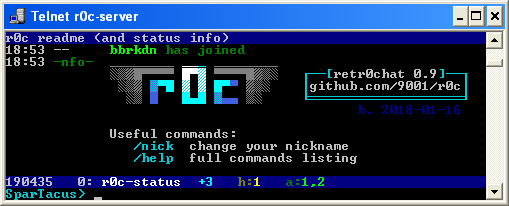 screenshot of telnet connected to a r0c server